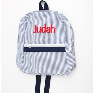 Boy's Backpack Seersucker Blue White Judah